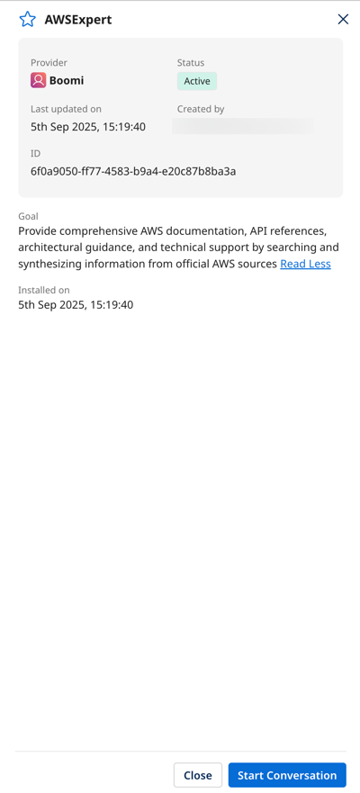 screenshot of agent detail panel