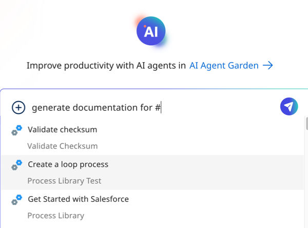 prompt with hashtag and menu of processes