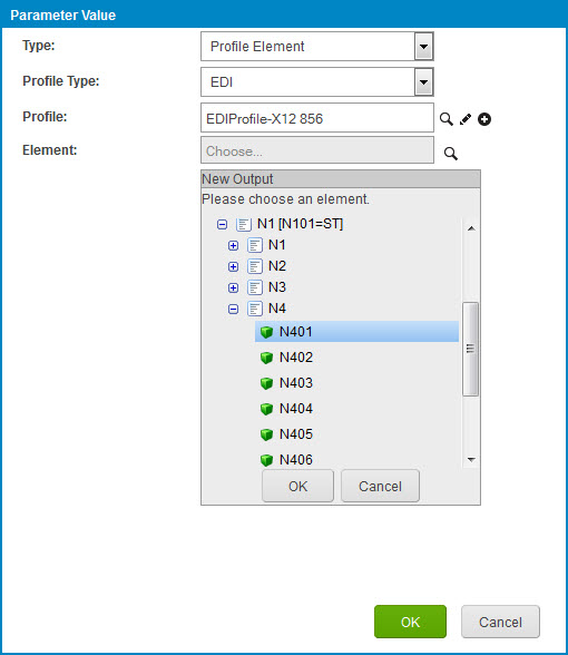 Parameter Value dialog for an EDI profile element.