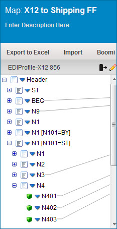 Sample instance identifiers in a map for an EDI profile.