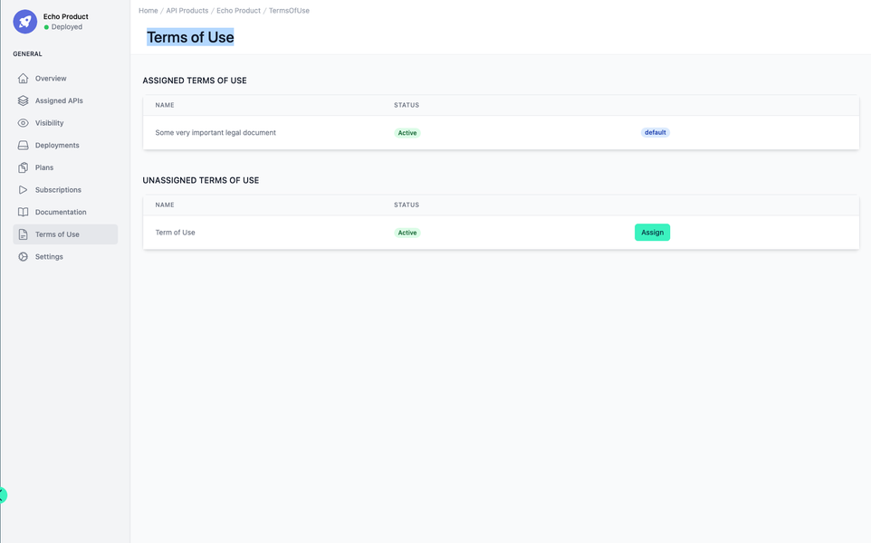Administration Portal - API Products - Terms of Use