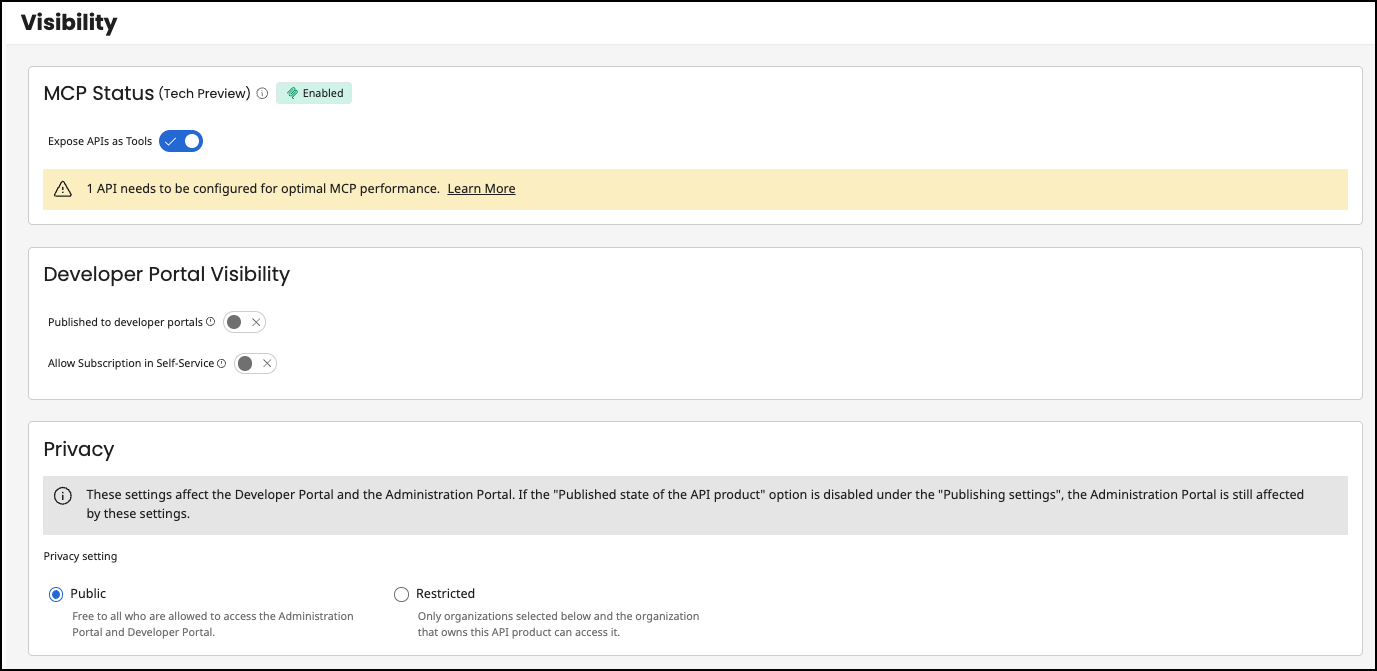 Administration Portal - API Products - Visibility