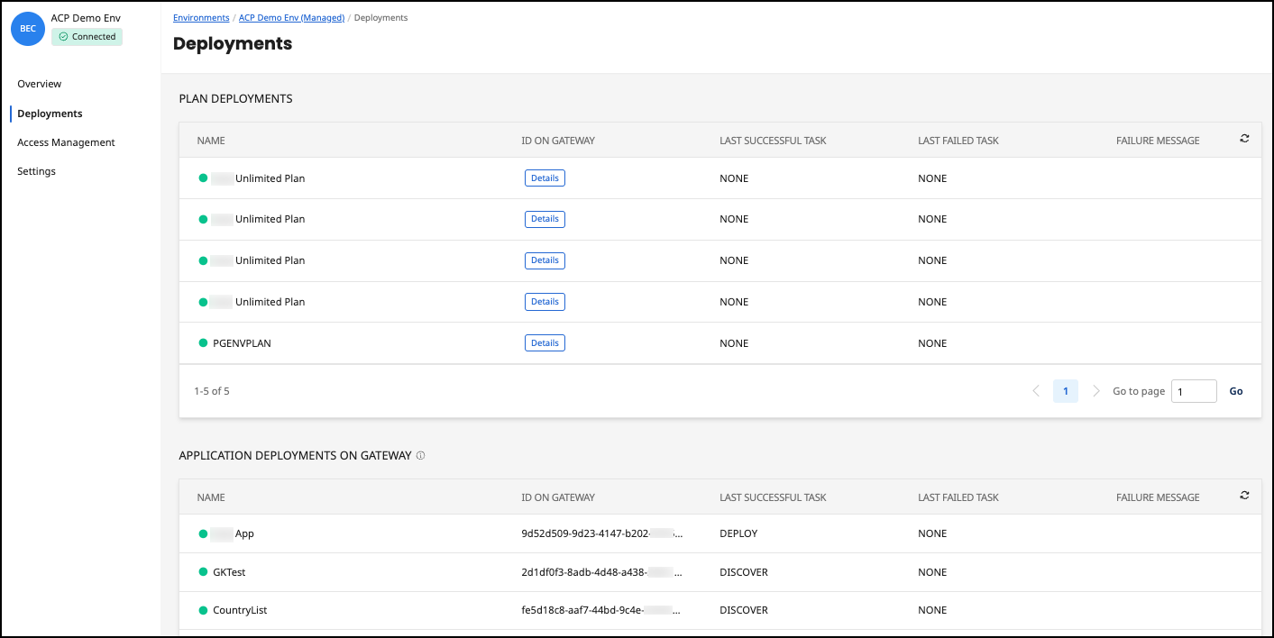 Administration Portal - Environment- Deployments