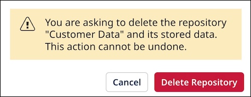Dialog for confirming a request to delete a repository