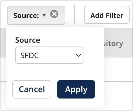 Dialog for filtering the reports list by source