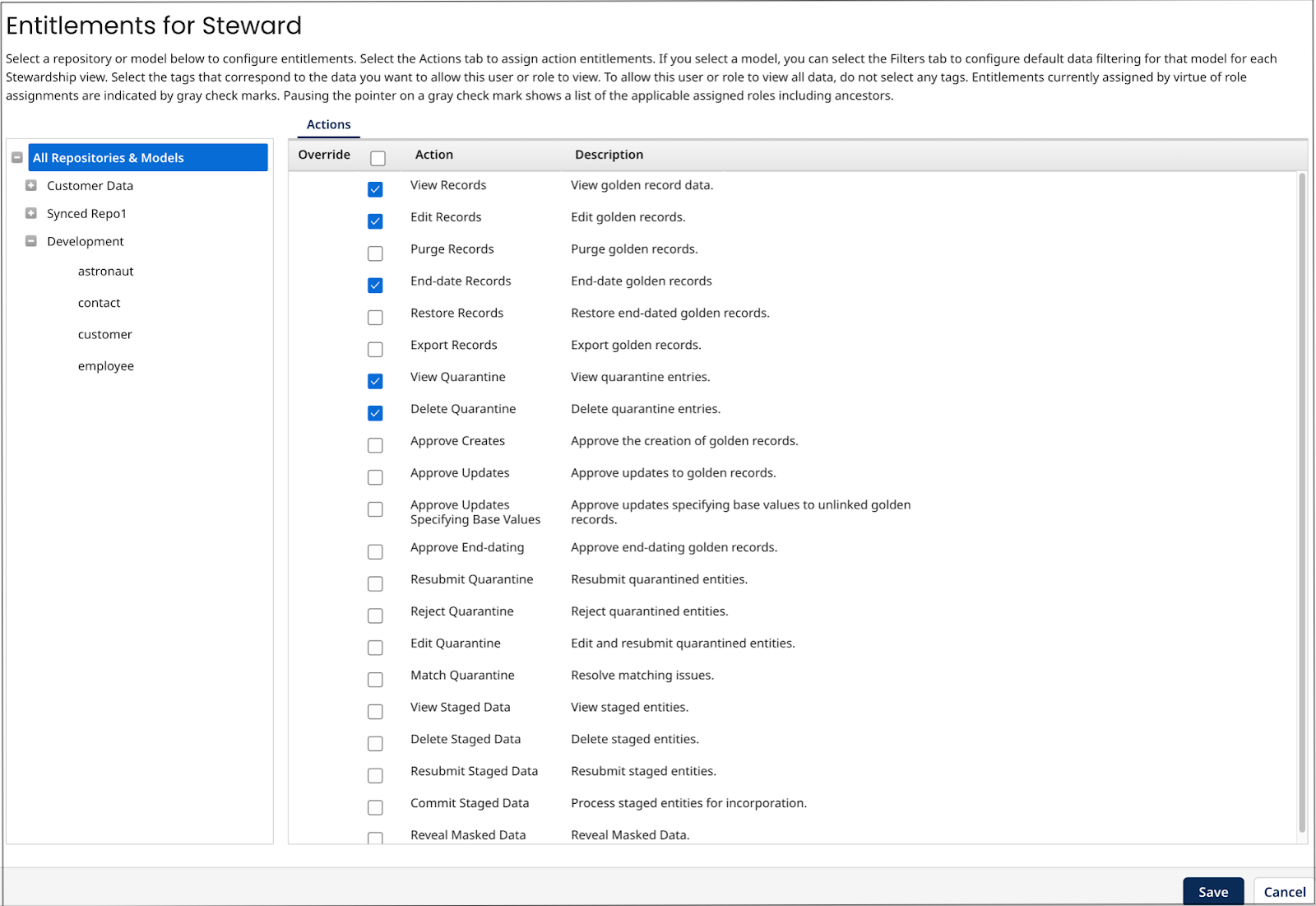 role Entitlements dialog