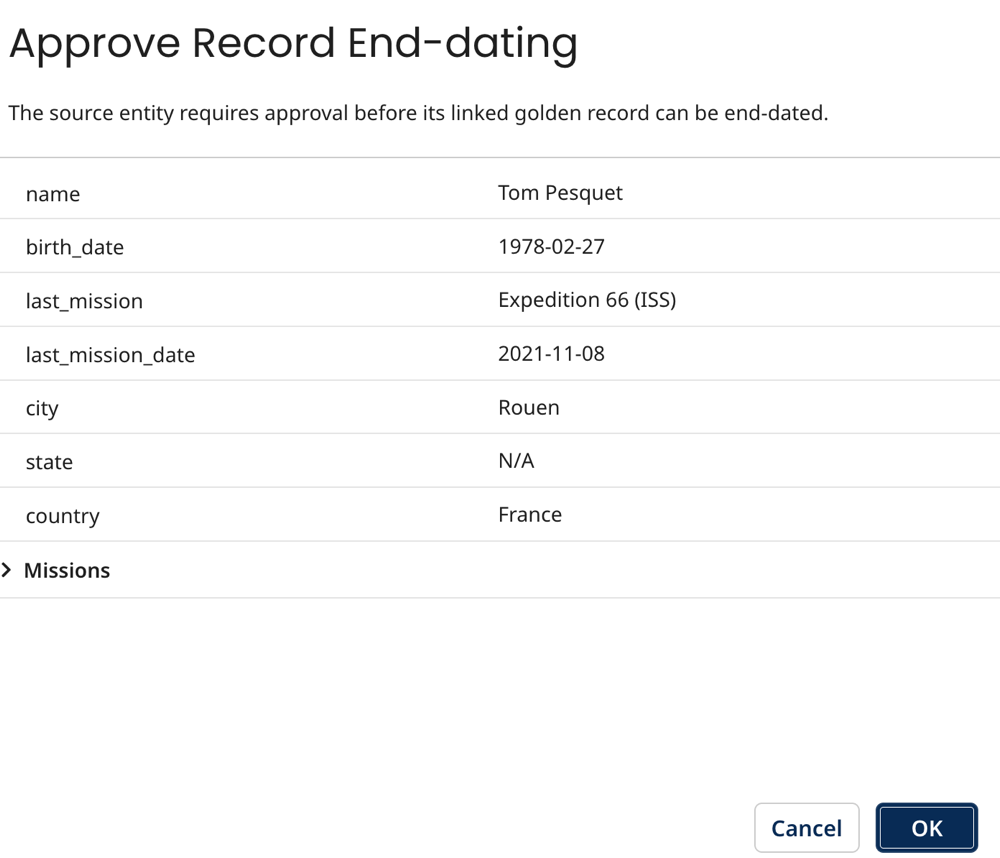 Approve Record End-dating dialog