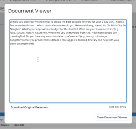 after using the data process step, the agent step's output is reduced to just an easy-to-ready message