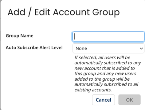 Add/Edit Account Group dialog